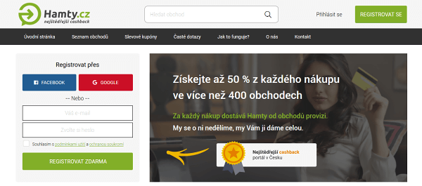 Cashback portl Hamty (hamty.cz) pro online nkup elektroniky a dalho zbo