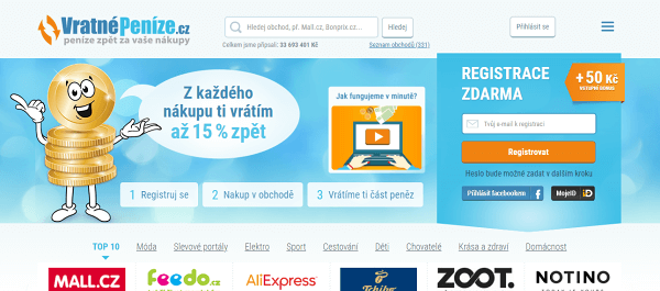 Cashback portl Vratn Penze (vratnepenize.cz) pro online nkup elektroniky a dalho zbo